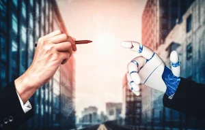 AI eszközök vállalkozóknak - emberi kéz és robot kéz
